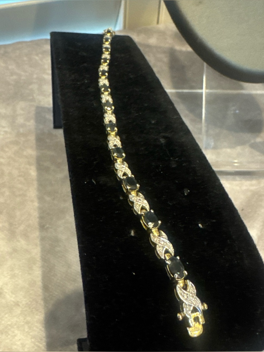 Sterling silver gold tone Sapphire Link Bracelet - Elegant Women’s Jewelry